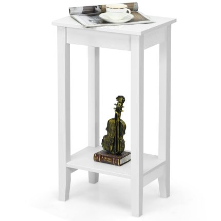 Giantex 2-Tier End Table Tall Nightstand, Simple Design Sofa Bedside Table - 1 White