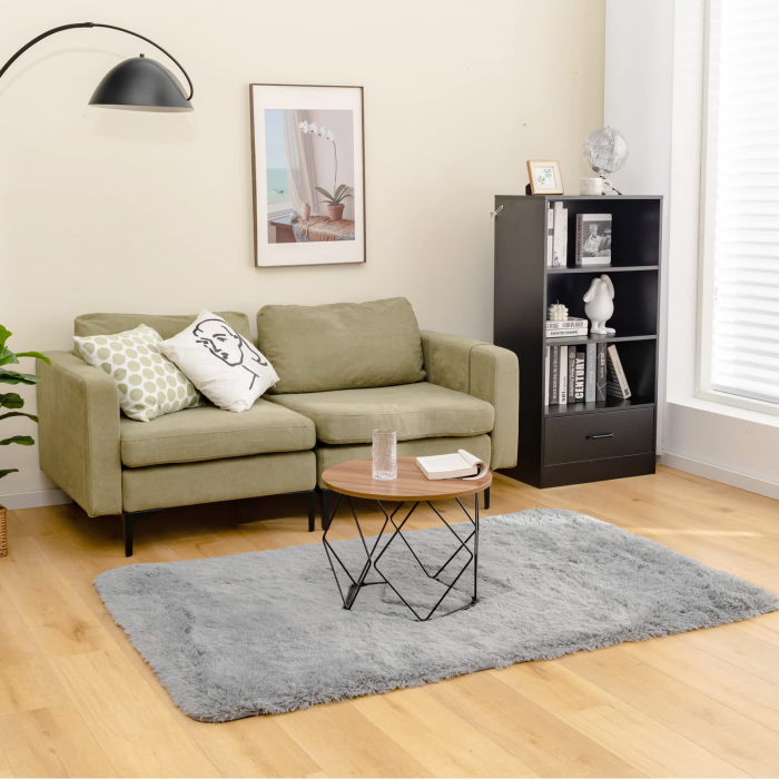Giantex Shag Area Rug, Anti-Skid Fluffy Rugs - 5' x 7' Light Grey - Image 1