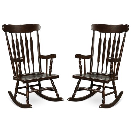 Giantex Outdoor Wood Rocking Chair - Set of 2 Patio Rocking Chair with Solid Frame