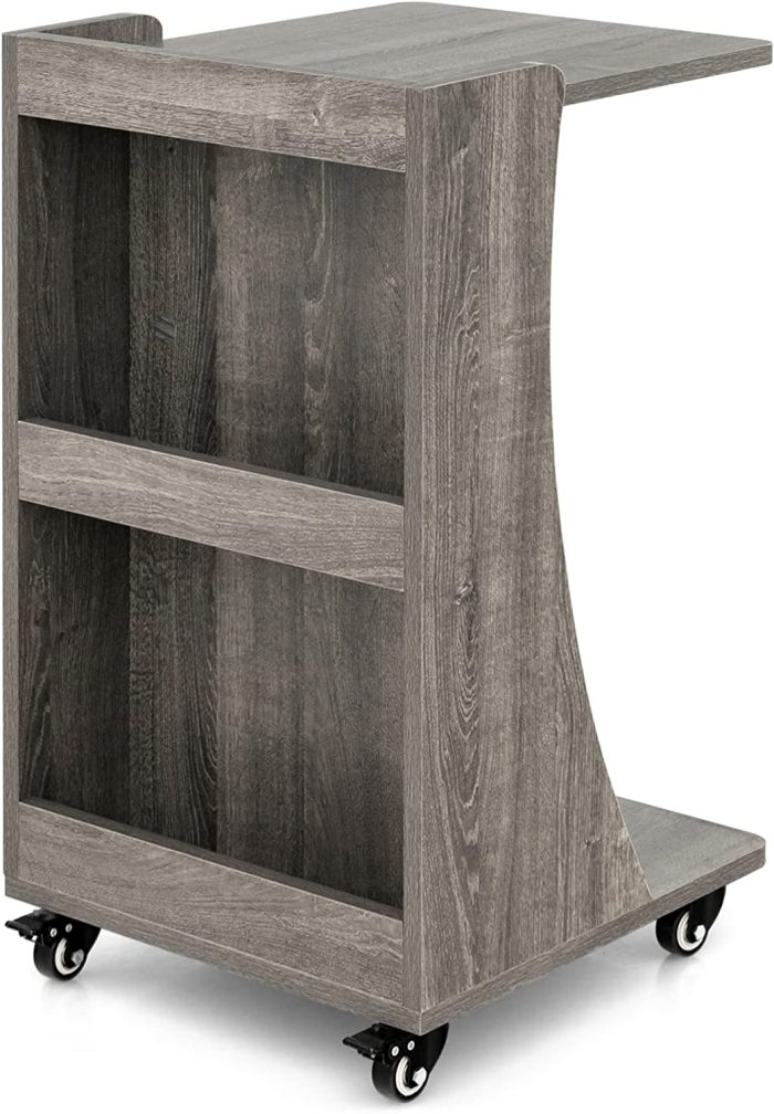 Giantex C Shaped End Table - Mobile 2-Tier Snack Side Table w/Back Storage Shelves - Image 1