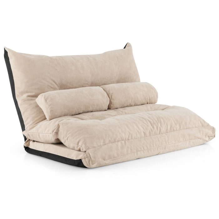 Giantex Adjustable Floor Sofa Bed, Foldable Lazy Couch Bed with Adjustable Backrest - Beige - Image 1