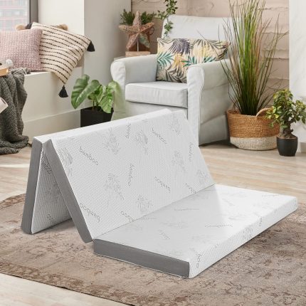 Giantex 4 Inch Tri Folding Mattress,CertiPUR-US Gel-Infused Memory Foam with Bamboo Cover Carry Bag - 79.5”L x 38.5”W x 4”T-S