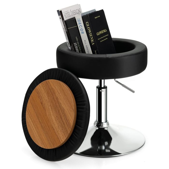 Giantex Adjustable Swivel Vanity Stool - 360° Swivel 20’’-26’’ Height Adjustable Tufted Round Storage Ottoman - Image 1