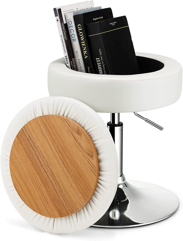 Giantex Adjustable Swivel Vanity Stool - 360° Swivel 20’’-26’’ Height Adjustable Tufted Round Storage Ottoman - Image 1