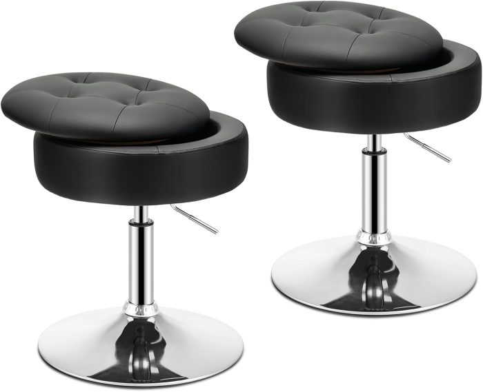 Giantex Adjustable Swivel Vanity Stool - 360° Swivel 20’’-26’’ Height Adjustable Tufted Round Storage Ottoman - Image 1