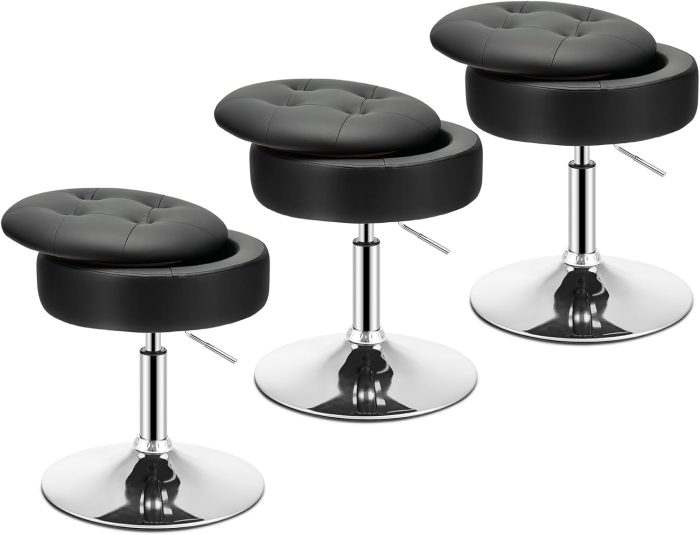Giantex Adjustable Swivel Vanity Stool - 360° Swivel 20’’-26’’ Height Adjustable Tufted Round Storage Ottoman - Image 1