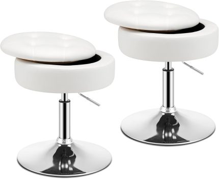 Giantex Adjustable Swivel Vanity Stool - 360° Swivel 20’’-26’’ Height Adjustable Tufted Round Storage Ottoman