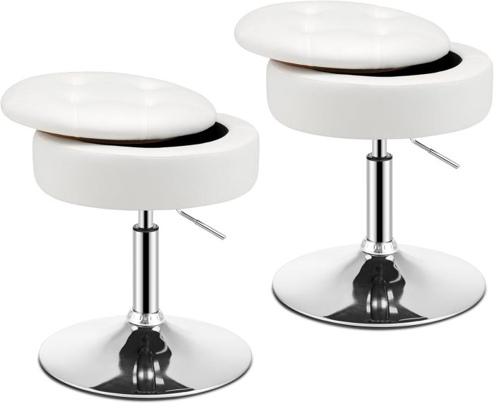 Giantex Adjustable Swivel Vanity Stool - 360° Swivel 20’’-26’’ Height Adjustable Tufted Round Storage Ottoman - Image 1