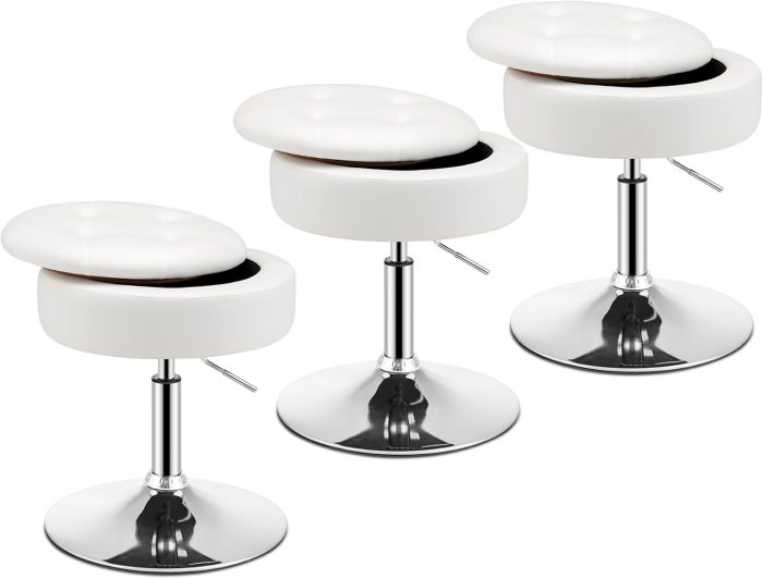 Giantex Adjustable Swivel Vanity Stool - 360° Swivel 20’’-26’’ Height Adjustable Tufted Round Storage Ottoman - Image 1