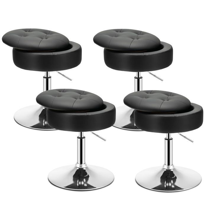 Giantex Adjustable Swivel Vanity Stool - 360° Swivel 20’’-26’’ Height Adjustable Tufted Round Storage Ottoman - Image 1