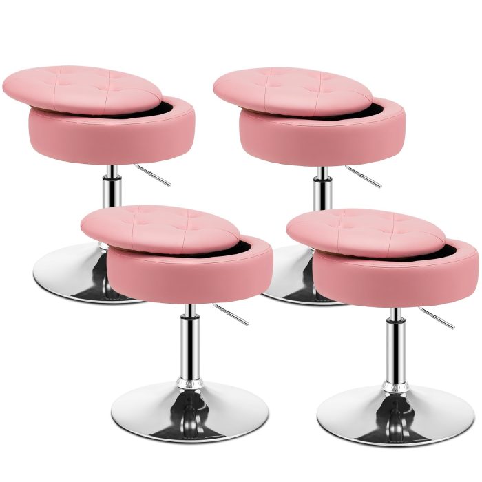 Giantex Adjustable Swivel Vanity Stool - 360° Swivel 20’’-26’’ Height Adjustable Tufted Round Storage Ottoman - Image 1