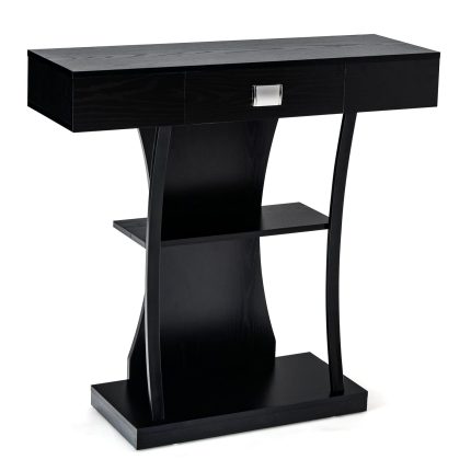 Giantex Narrow Console Table T-Shaped - Behind Couch Table with Drawer, Shelves, Dual Anti-Tipping Kits