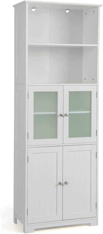 Giantex 64" Tall Bathroom Storage Cabinet, Freestanding Kitchen Pantry Cupboard with 2 Cabinets - White