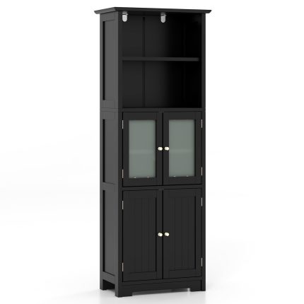 Giantex 64" Tall Bathroom Storage Cabinet, Freestanding Kitchen Pantry Cupboard with 2 Cabinets - Black