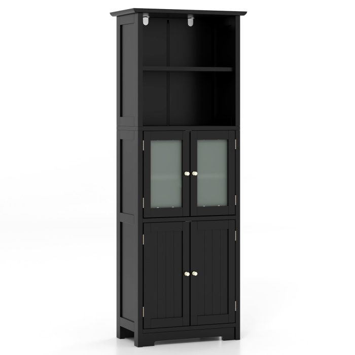 Giantex 64" Tall Bathroom Storage Cabinet, Freestanding Kitchen Pantry Cupboard with 2 Cabinets - Black - Image 1