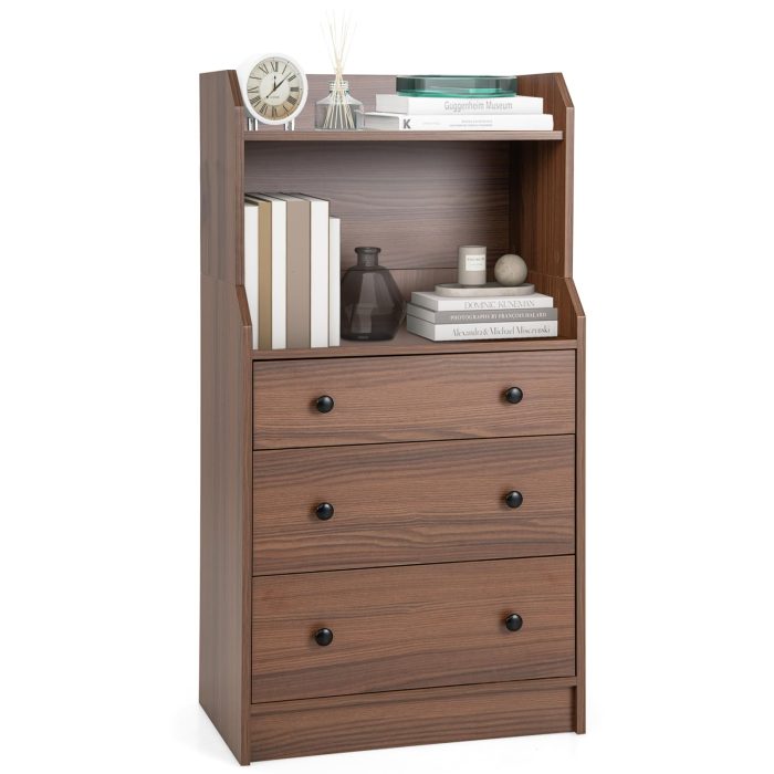 Giantex 3 Drawers Dresser for Bedroom - Modern Storage Dresser Chest of Drawers with 2 Shelves, 3 Pull-Out Drawers - Image 1