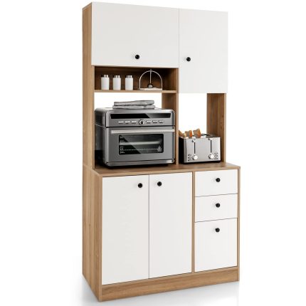 Giantex Kitchen Pantry, Buffet Hutch with 3 Storage Cabinet, 71'' Floor Large Cupboard with 3 Deep Drawers - White & Natural