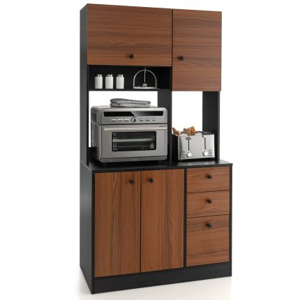 Giantex Kitchen Pantry, Buffet Hutch with 3 Storage Cabinet, 71'' Floor Large Cupboard with 3 Deep Drawers - Walnut