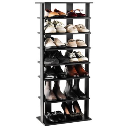 Giantex 7-Tier Wooden Shoe Rack, Double Row Shoe Organizer for 14 Pairs, Customizable Height - Black