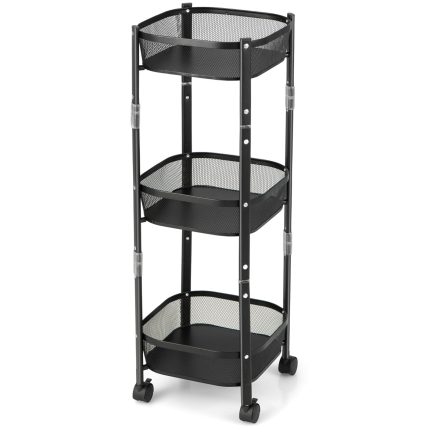 Giantex 3-Tier Fruit Vegetable Basket - 35" One-Second Folding Metal Wire Storage Basket with Wheels