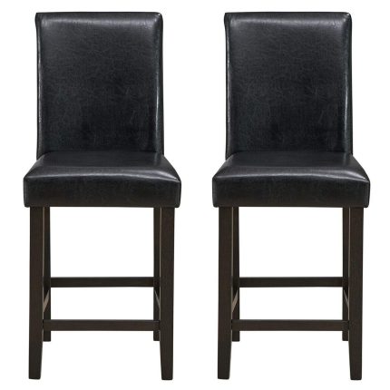Giantex 25 inch Wooden Vintage Bar Chairs, Counter Stools w/ Upholstered Foam Cushion & Solid Rubber Wood Legs - Set of 2 Black