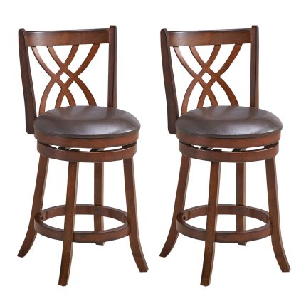 Giantex Brown Bar Stools PU Leather Cushioned Seat and Footrests, for Kitchen Island - Set of 2 30 inches