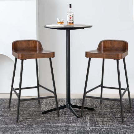 Bar Stool, 24.5-Inch Height Industrial Pub Stool with Backrest and Footrest, Metal Legs, Low-Back Breakfast - Set of 2