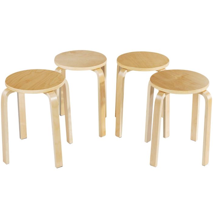 Stackable Bentwood Stools Set of 4, 18-Inch Height Backless Counter Chairs with Round Top, Anti-Slip Felt Pad - Birch - Image 1
