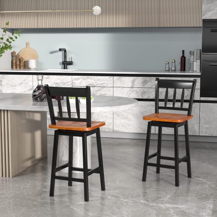 30.5 Inch Rubber Wood Bar Chairs with 360°Swiveling, Footrest, Swivel Pub Height Barstools Ideal for Kitchen Island - Black Set of 2 29 inch