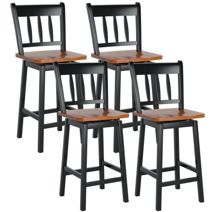 30.5 Inch Rubber Wood Bar Chairs with 360°Swiveling, Footrest, Swivel Pub Height Barstools Ideal for Kitchen Island - Black Set of 4 24 inch