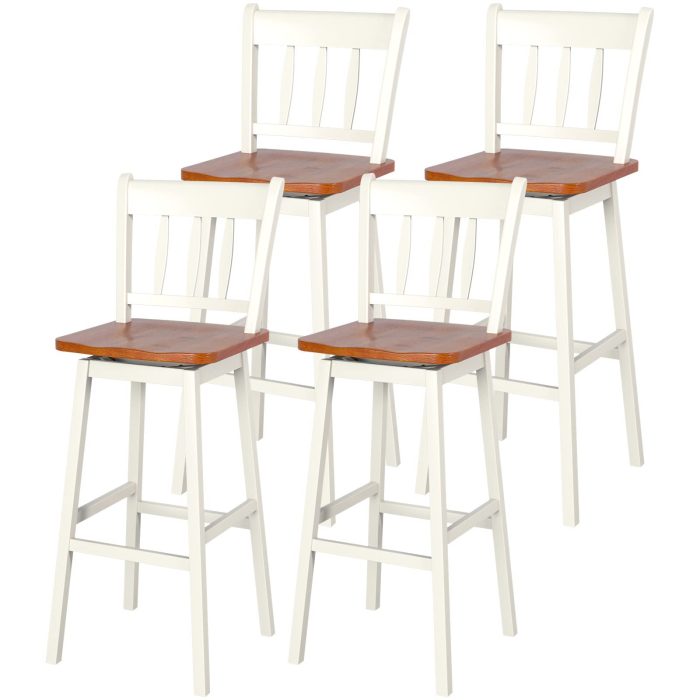 30.5 Inch Rubber Wood Bar Chairs with 360°Swiveling, Footrest, Swivel Pub Height Barstools Ideal for Kitchen Island - White Set of 4 24 inch - Image 1