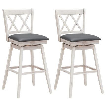 Giantex Bar Stool with Foot Rest Upholstered Cushion & Ergonomic Backrest - White Set of 2 24 inch