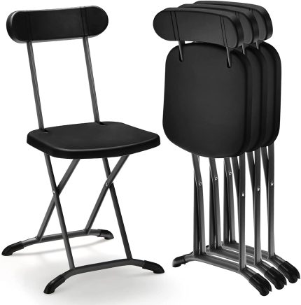 Giantex 2-Pack Folding Chairs, Plastic Event Chairs, Lightweight Foldable Chairs with Solid X-Shape Frame - 2 Black
