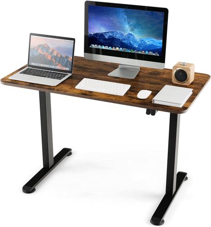 Giantex Electric Standing Desk 44 x 24 Inch, Height Adjustable Sit Stand Desk Desk - Rustic Brown