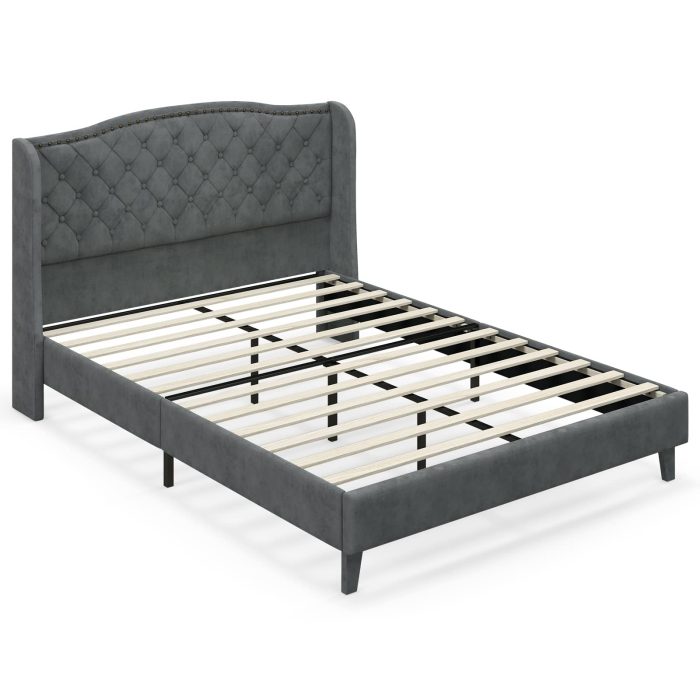 Giantex Velvet Upholstered Bed Frame - Full - Image 1