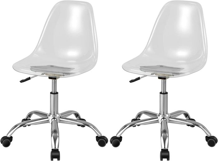 Giantex Clear Desk Chair, Acrylic Armless Office Rolling Chair, Height Adjustable Leisure Ghost Chair - 2 - Image 1