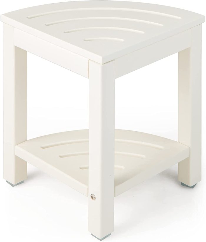 Giantex Corner Shower Stool Waterproof - HDPE Shower Bench Seat with Storage Shelf - Image 1