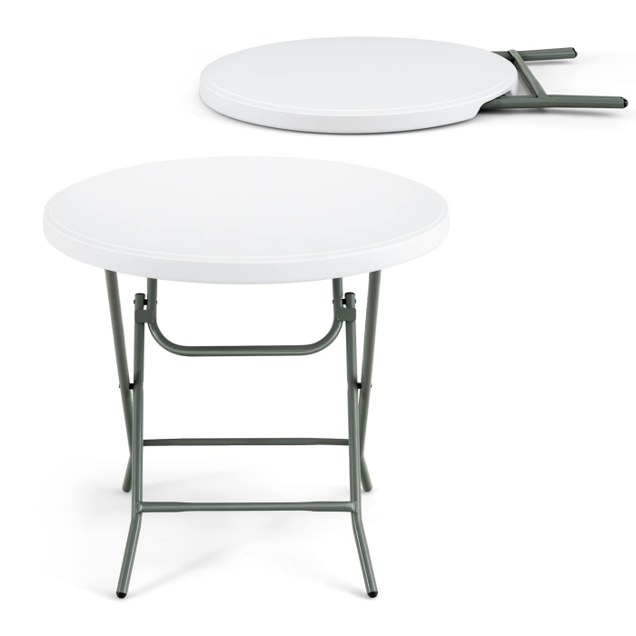 Giantex 32 Inches Round Folding Table, Portable Plastic Card Table with Thickened HDPE Tabletop and Sturdy Metal Frame, White - 1 - Image 1
