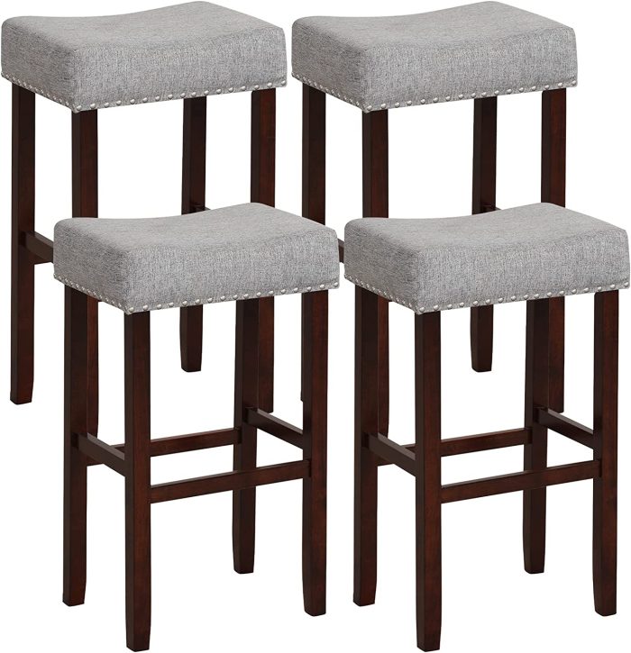 Giantex 29.5" Bar Height Bar Stools Set of 4 - Backless Saddle Barstools with Nailhead Linen Foam Seat - Image 1
