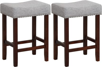 Giantex 29.5" Bar Height Bar Stools Set of 4 - Backless Saddle Barstools with Nailhead Linen Foam Seat