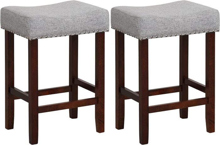 Giantex 29.5" Bar Height Bar Stools Set of 4 - Backless Saddle Barstools with Nailhead Linen Foam Seat - Image 1