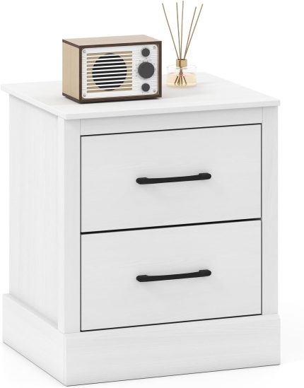 Giantex Farmhouse Nightstand Set of 2, Wood Bedside Table with 2 Storage Drawers - 1 White