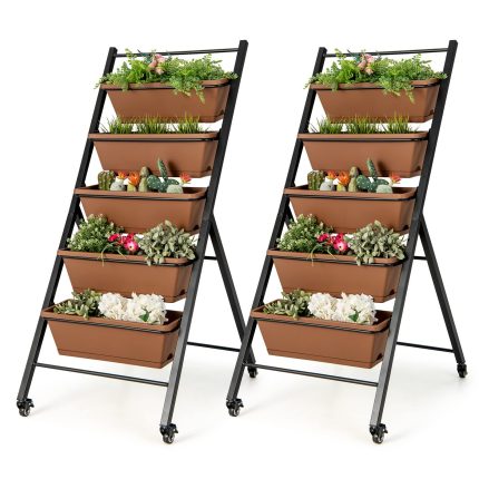Giantex Vertical Planter Raised Bed on Wheels - Light Brown-wheels 2