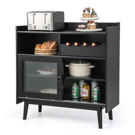 Giantex Buffet Sideboard, Modern Coffee Bar Storage Cabinet - Modern-Sliding Door & Wine Rack