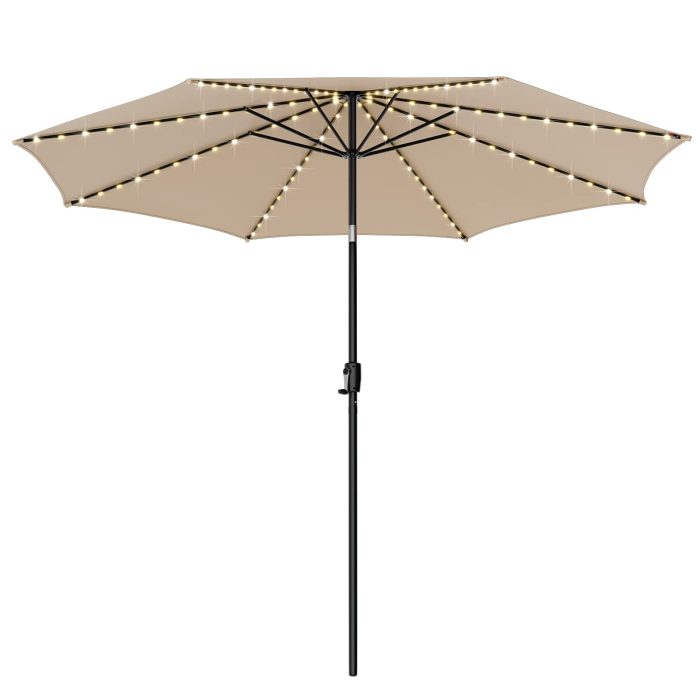 Giantex 10 ft Patio Umbrella with 112 Solar Lights, Outdoor Table Market Umbrellas with 8 Ribs - Beige - Image 1