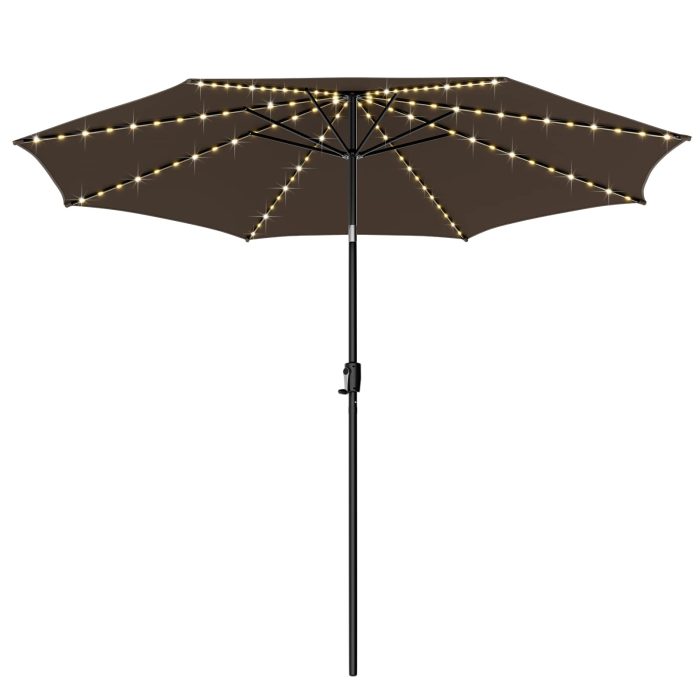 Giantex 10 ft Patio Umbrella with 112 Solar Lights, Outdoor Table Market Umbrellas with 8 Ribs - Coffee - Image 1