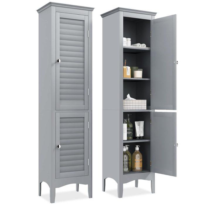 Giantex Bathroom Tall Storage Cabinet - Grey 2 - Image 1