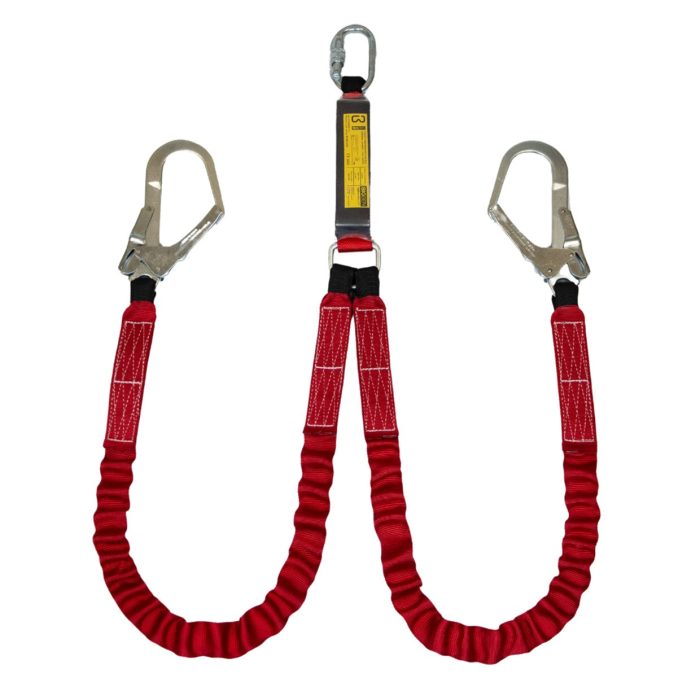 BIGBEN® Twin Tailed Elasticated Fall Arrest Lanyard with 2x Steel Scaff Hooks - 2m - Image 1