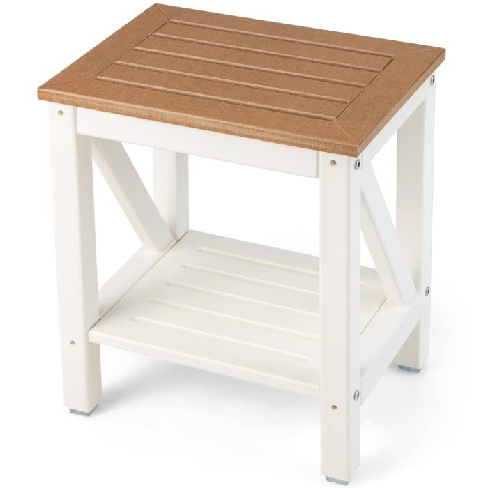 Giantex Shower Bench Waterproof HDPE - Shower Stool with Storage Shelf, 2-Tier Plastic Spa Bath Step Shower Seat - Image 1