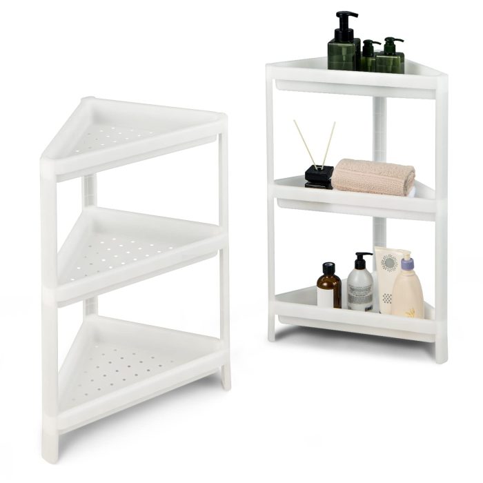 Giantex 2 Pack Corner Shelf Stand, 3-Tier Detachable Floor Corner Shower Shelf, Bathroom Corner Stand - Image 1